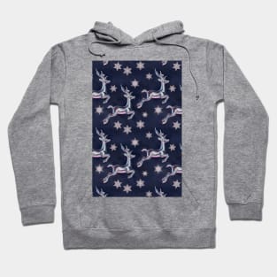 Silver Snowflakes & Happy Reindeer in Navy Blue & Pink Hoodie